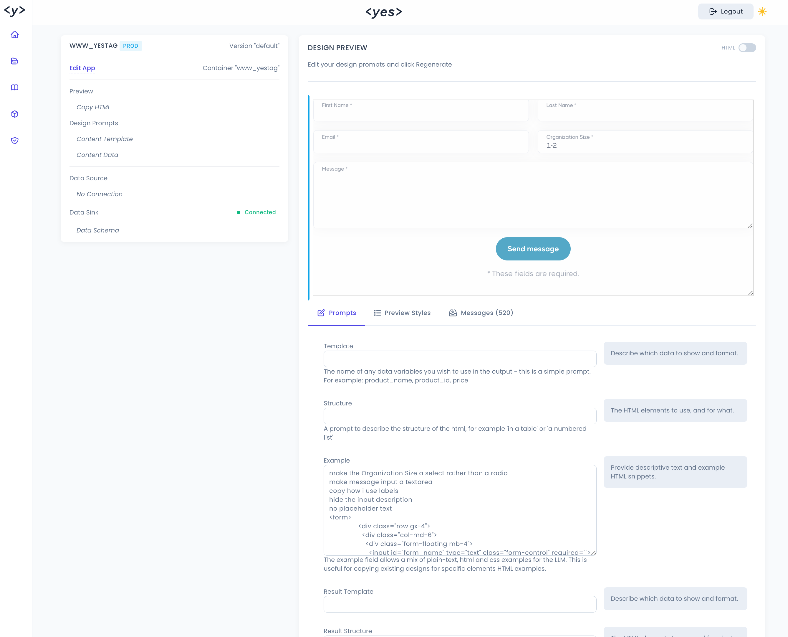 Yestag designer page